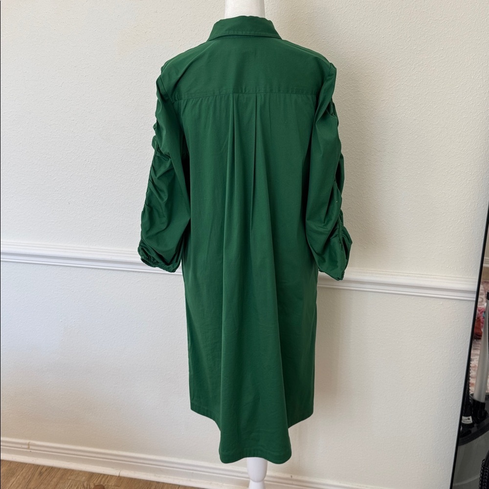 Chico's Ruched Sleeve Popover Green Midi Dress - Picture 5 of 7